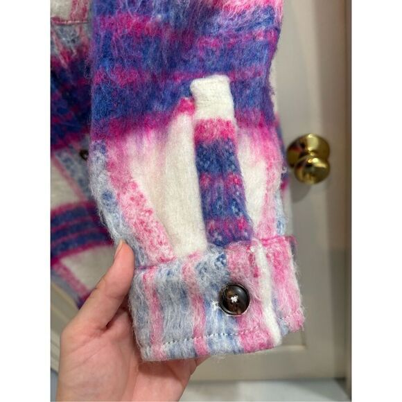 Prime Time Blue Multi Plaid Brushed Long Shacket Blank NYC - Picture 5 of 11